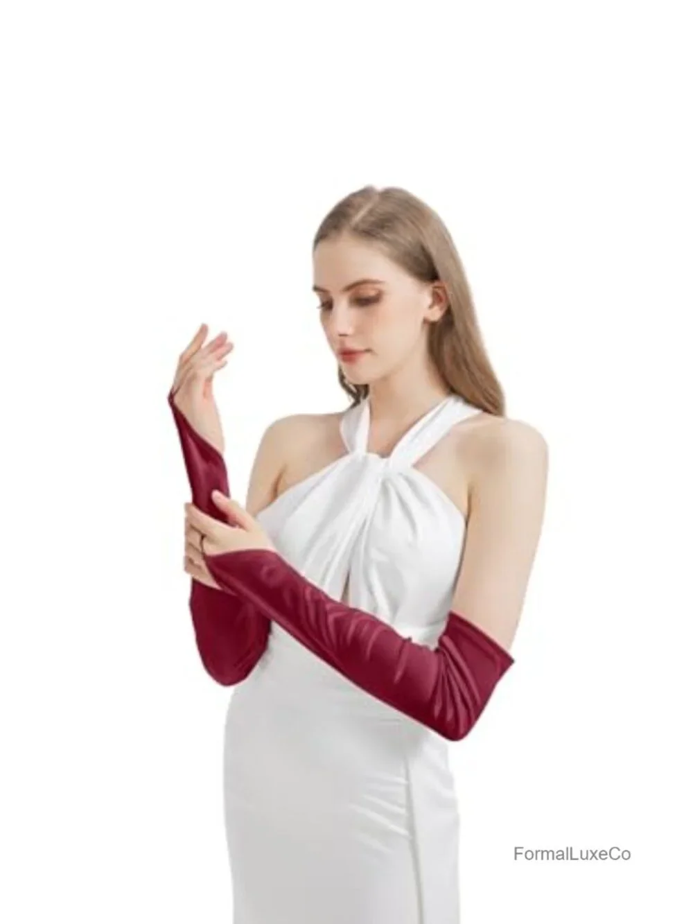 Satin Fingerless Long Gloves for Women Thumb Hole Costume Gloves